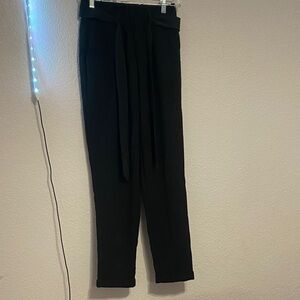 Black High-Waisted Trousers with a tie belt